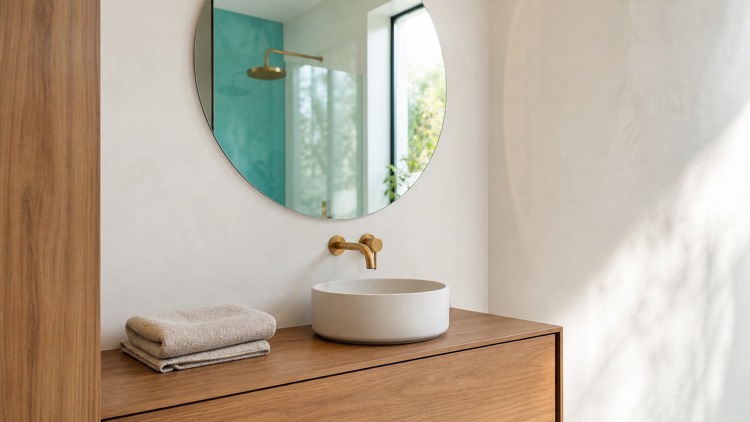 CubiCube warm wood vanity detail