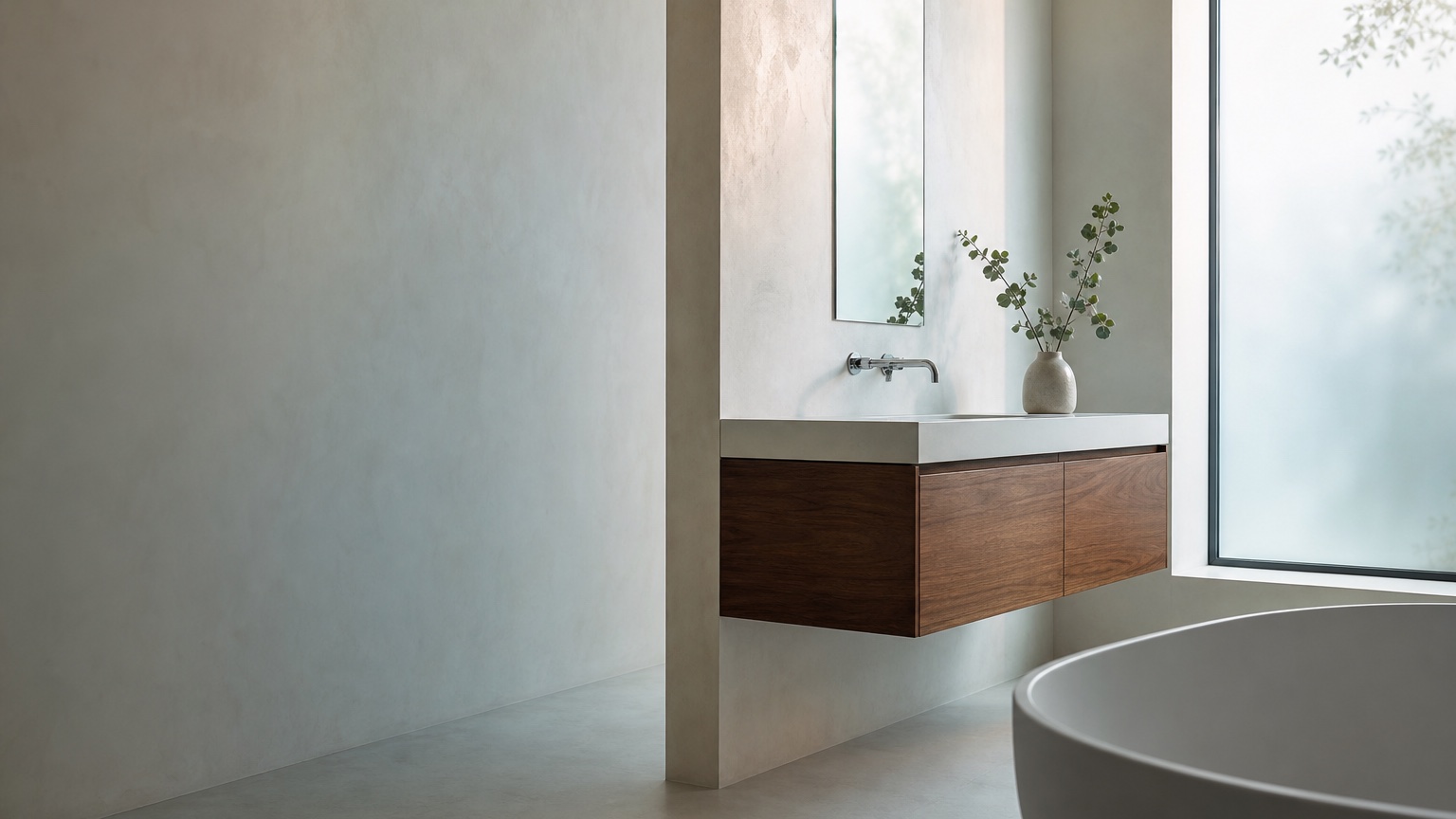 Serene minimalist bathroom with CubiCube vanity